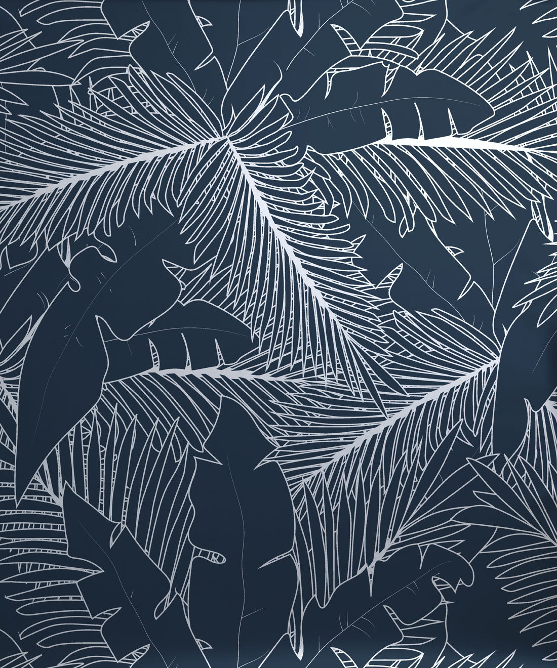 Art Deco Palm Metallic Wallpaper - Colourway: Navy (Silver) - Swatch