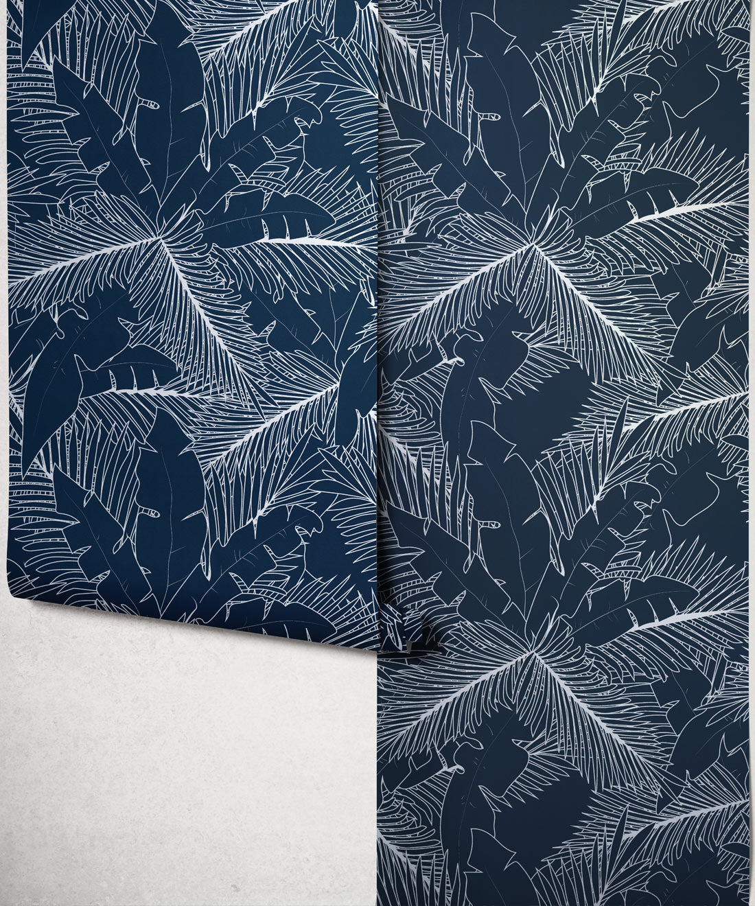 Art Deco Palm Metallic Wallpaper - Colourway: Navy (Silver) - Roll