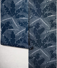 Load image into Gallery viewer, Art Deco Palm Metallic Wallpaper - Colourway: Navy (Silver) - Roll