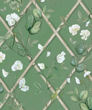 Load image into Gallery viewer, Grande Climbing Sweet Pea Wallpaper • Dark Green &amp; Cane • Swatch
