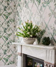 Load image into Gallery viewer, Climbing Sweet Pea Treillage Mural • Irish Linen • Insitu