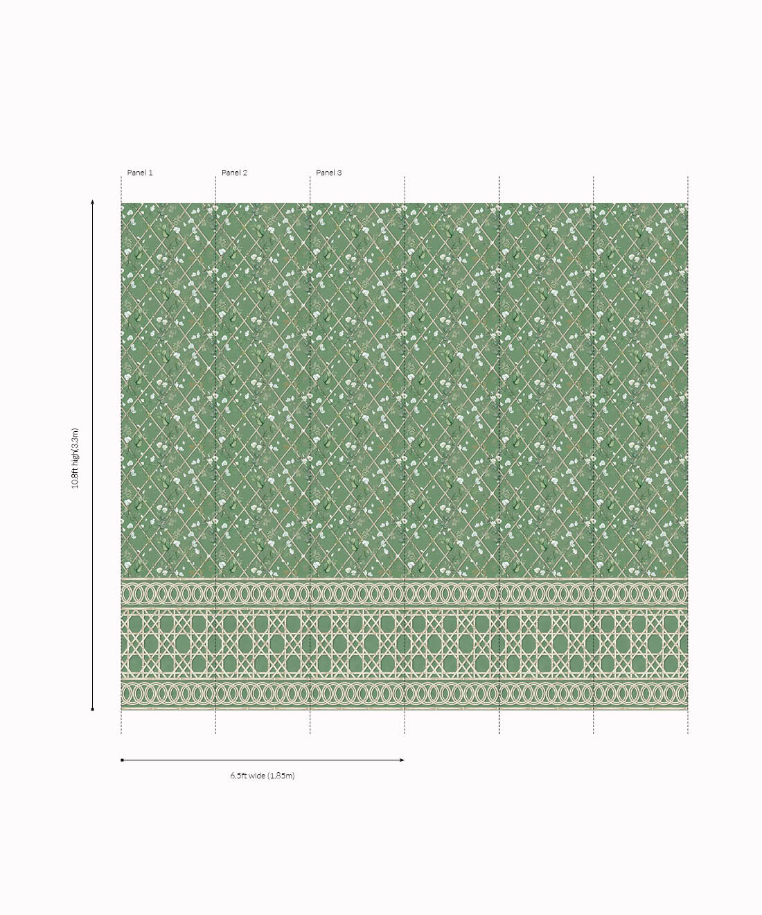 Climbing Sweet Pea Frieze Mural • Dark Green & Cane • Panels