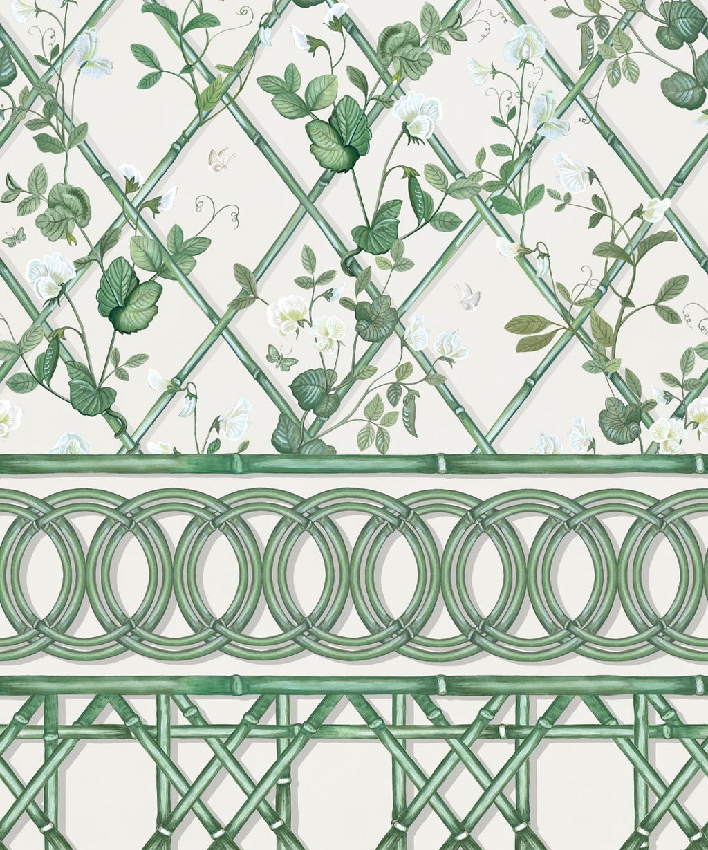 Climbing Sweet Pea Frieze Mural • Irish Linen • Swatch