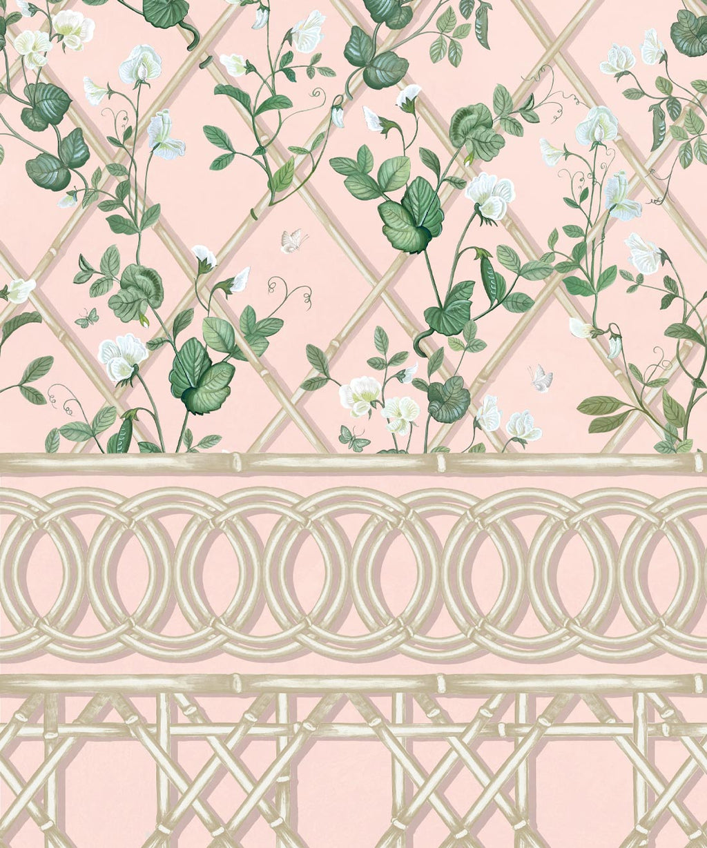 Climbing Sweet Pea Frieze Mural • Pink • Swatch