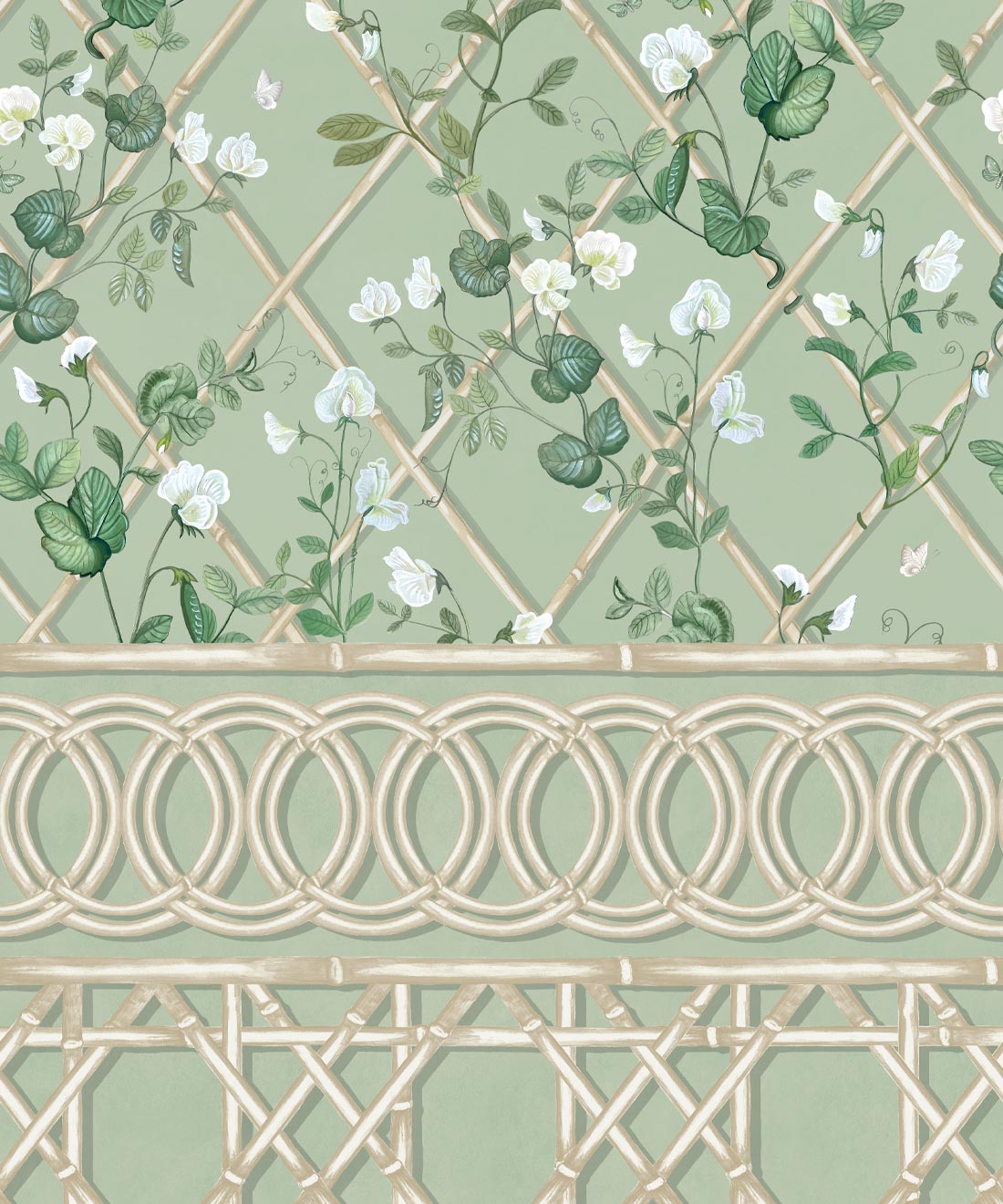 Climbing Sweet Pea Frieze Mural • Sage & Cane • Swatch