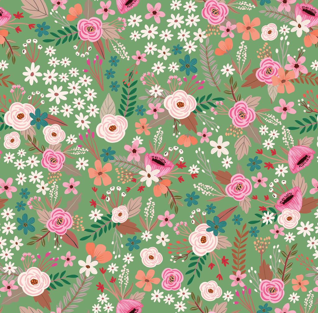 Sophie Floral Peel and Stick Wallaper - Green pattern