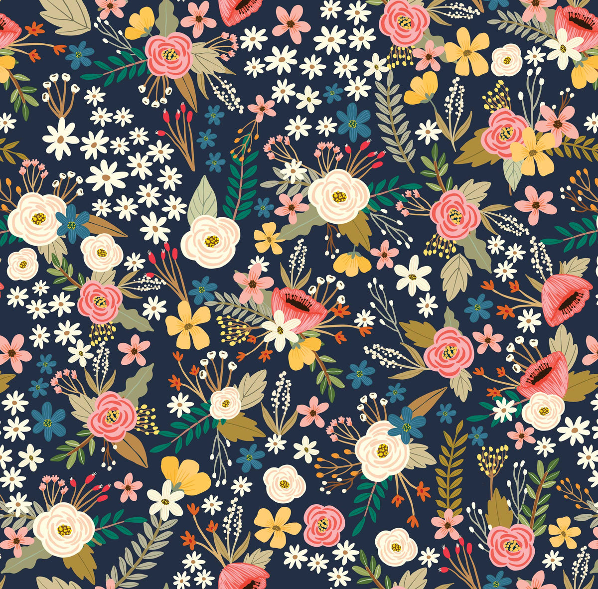 Sophie Floral Peel and Stick Wallaper - Black pattern