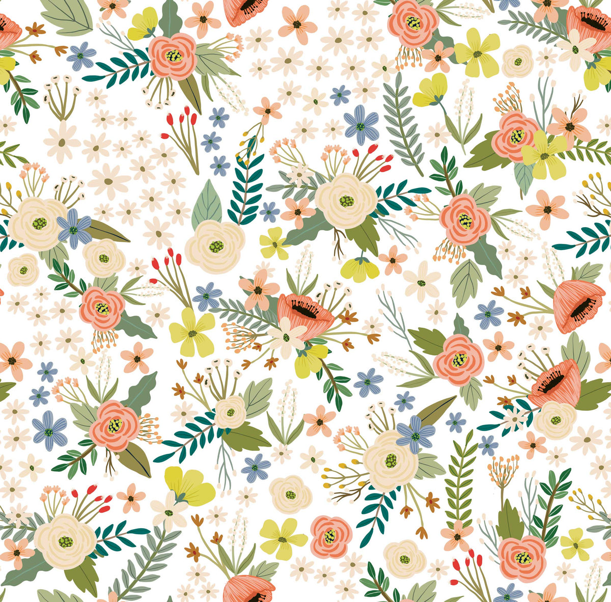 Sophie Floral Peel and Stick Wallaper - White pattern