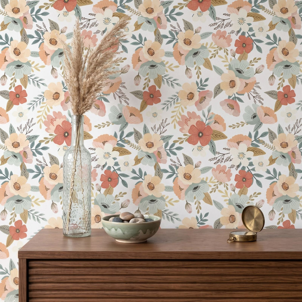 Forna Floral Peel and Stick Wallpaper - White room view