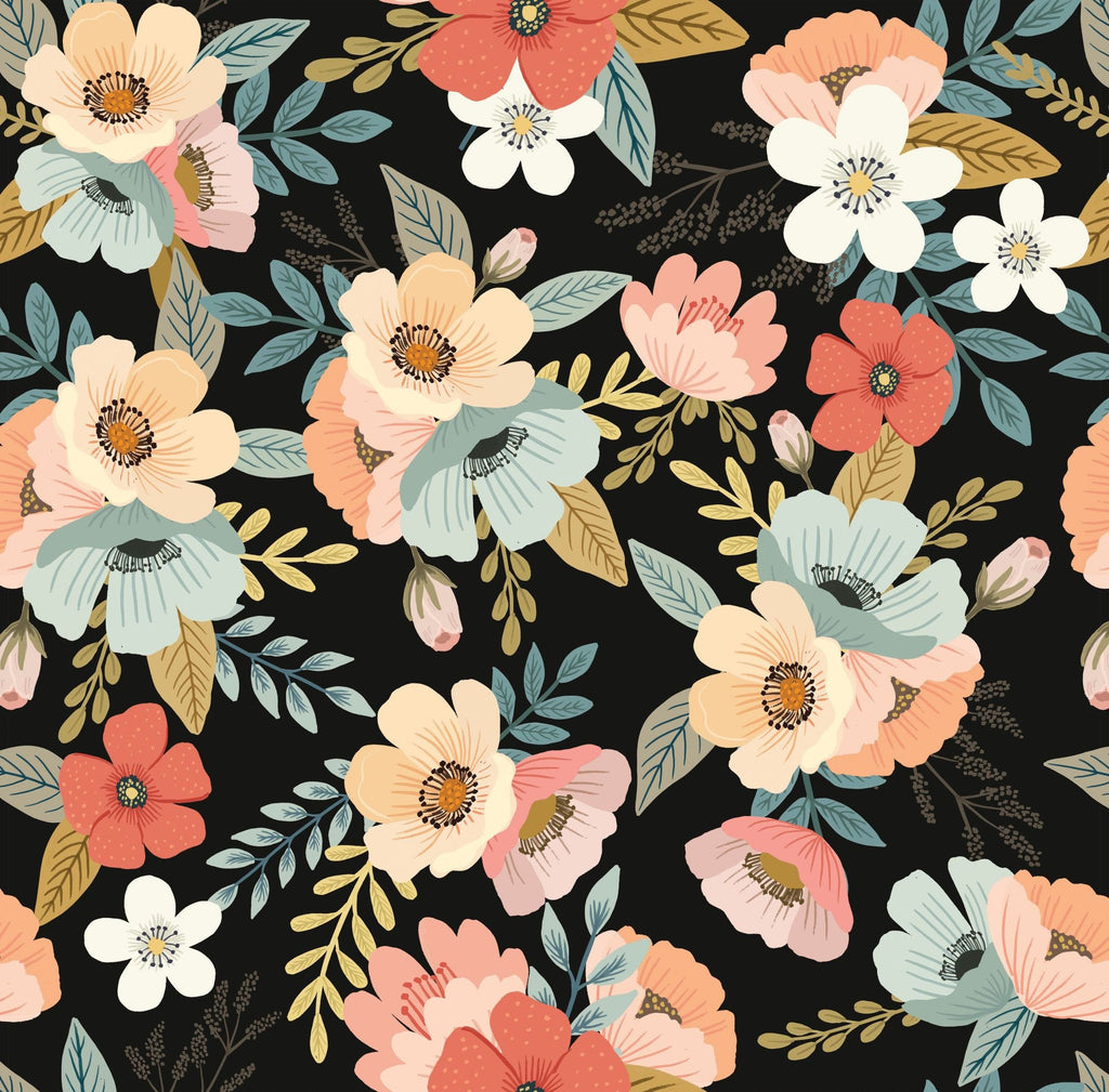 Forna Floral Peel and Stick Wallpaper - Black pattern