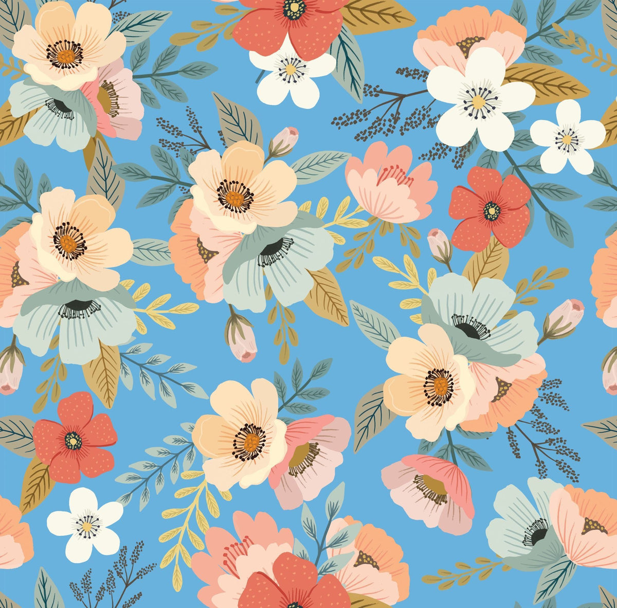 Forna Floral Peel and Stick Wallpaper - Blue pattern