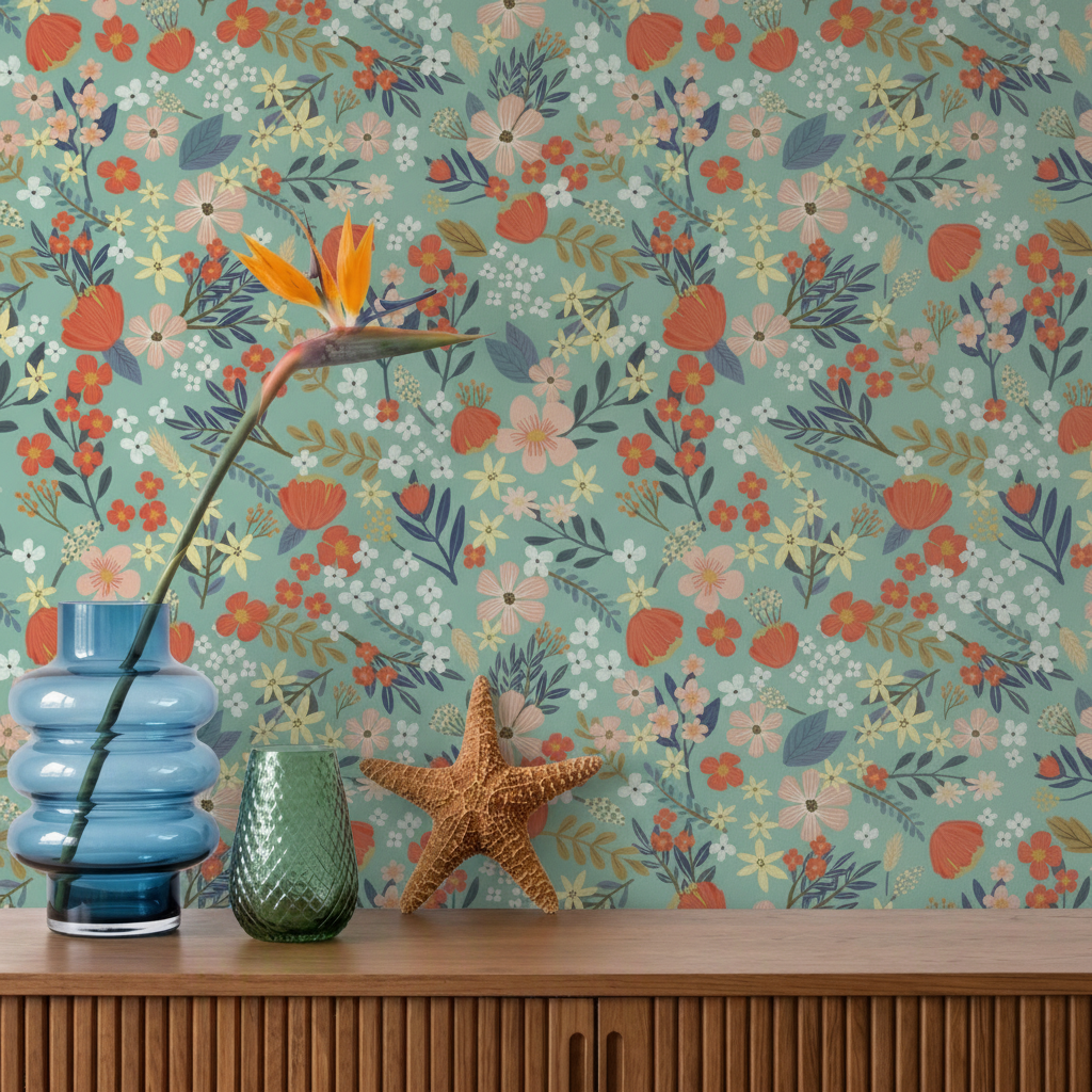 Margarida Floral Peel and Stick Wallpaper - Green room view