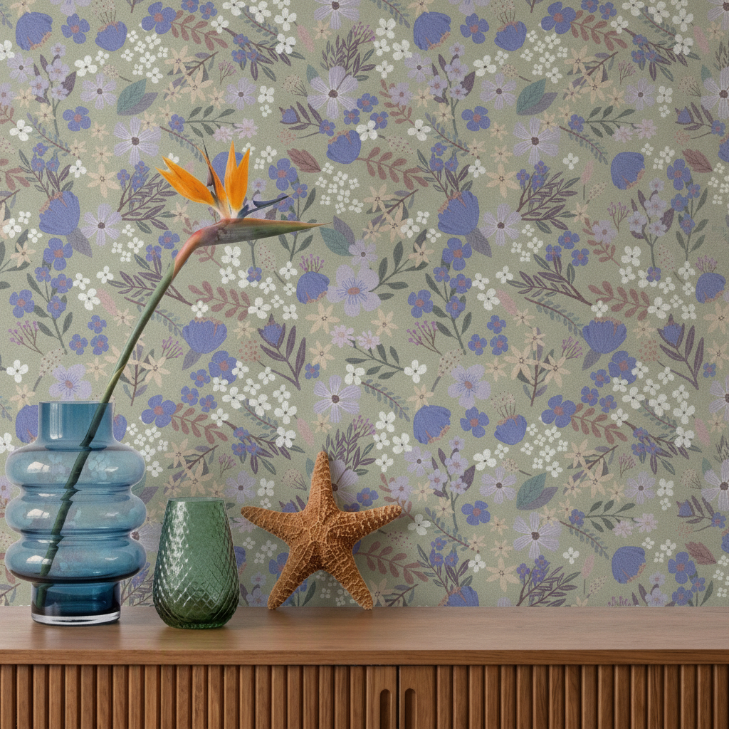 Margarida Floral Peel and Stick Wallpaper - Sage room view