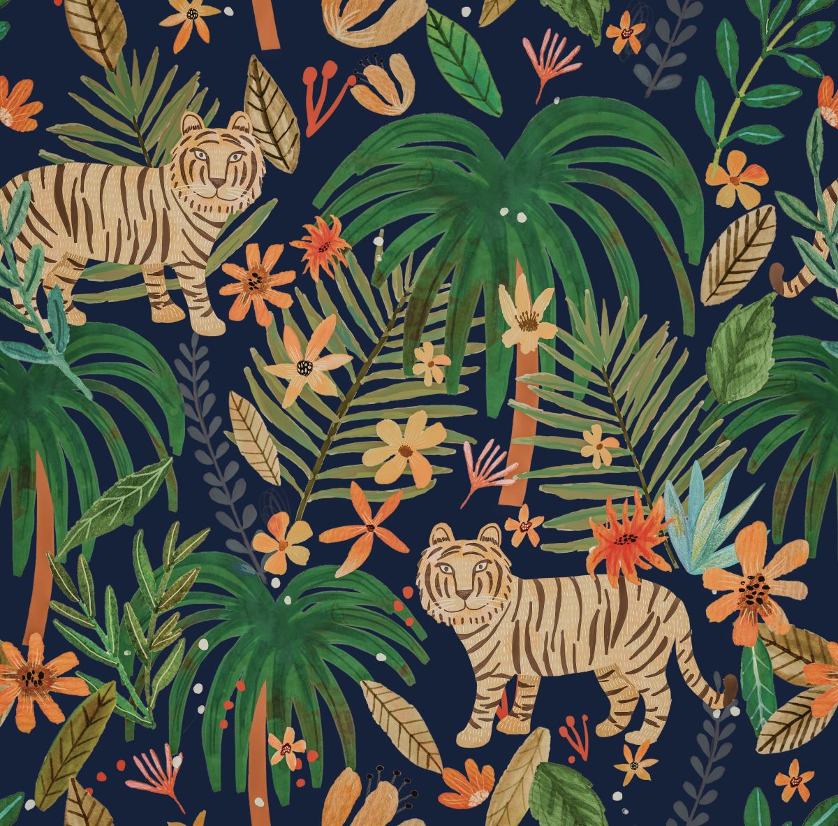 Jungle Jumboree Peel and Stick Wallpaper - Navy pattern