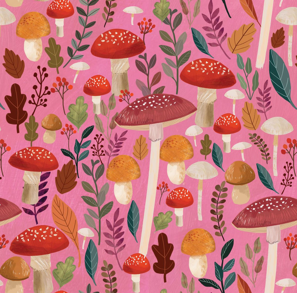 Mushroom Muse Peel and Stick Wallpaper - Pink pattern