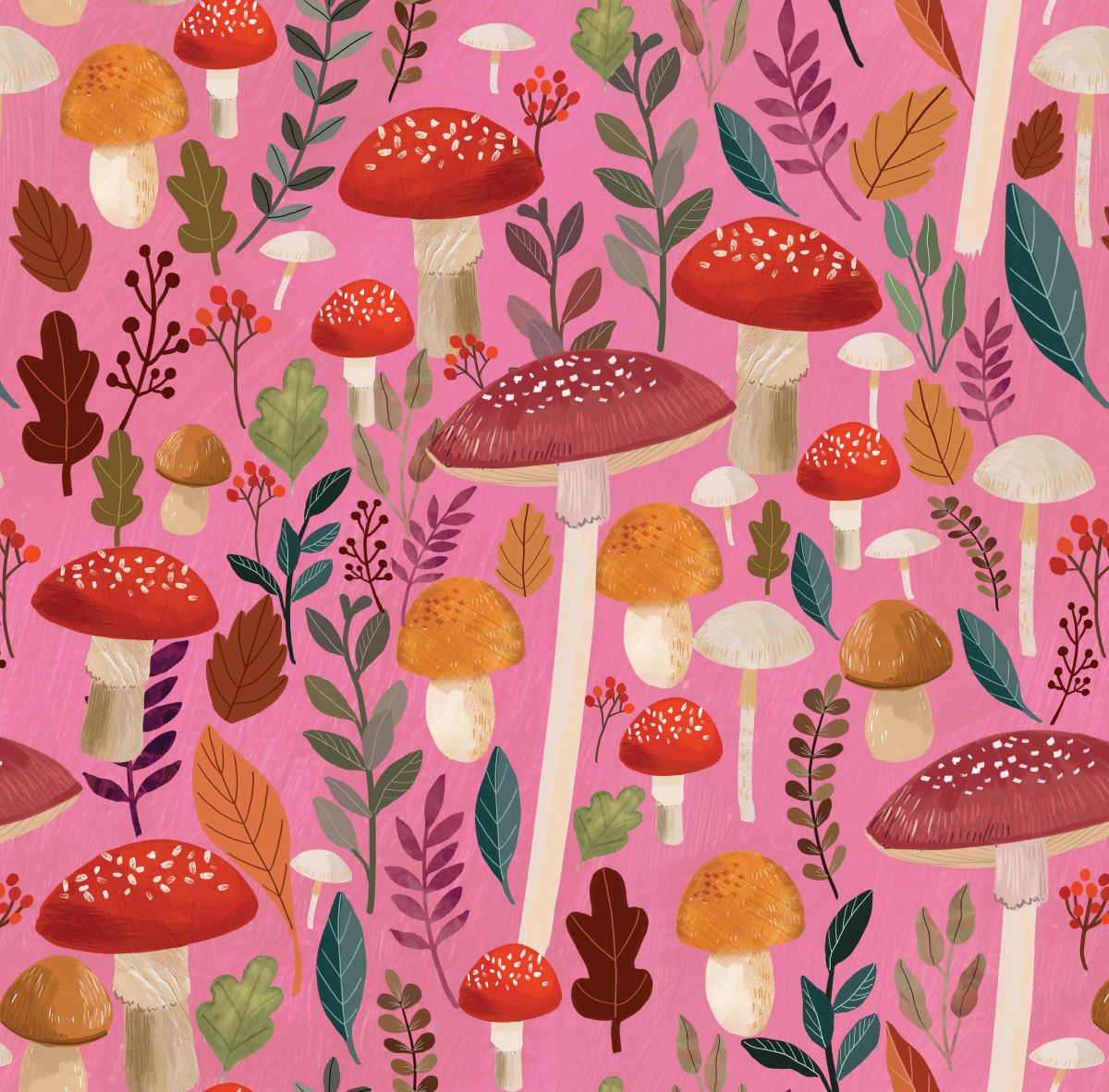Mushroom Muse Peel and Stick Wallpaper - Pink pattern