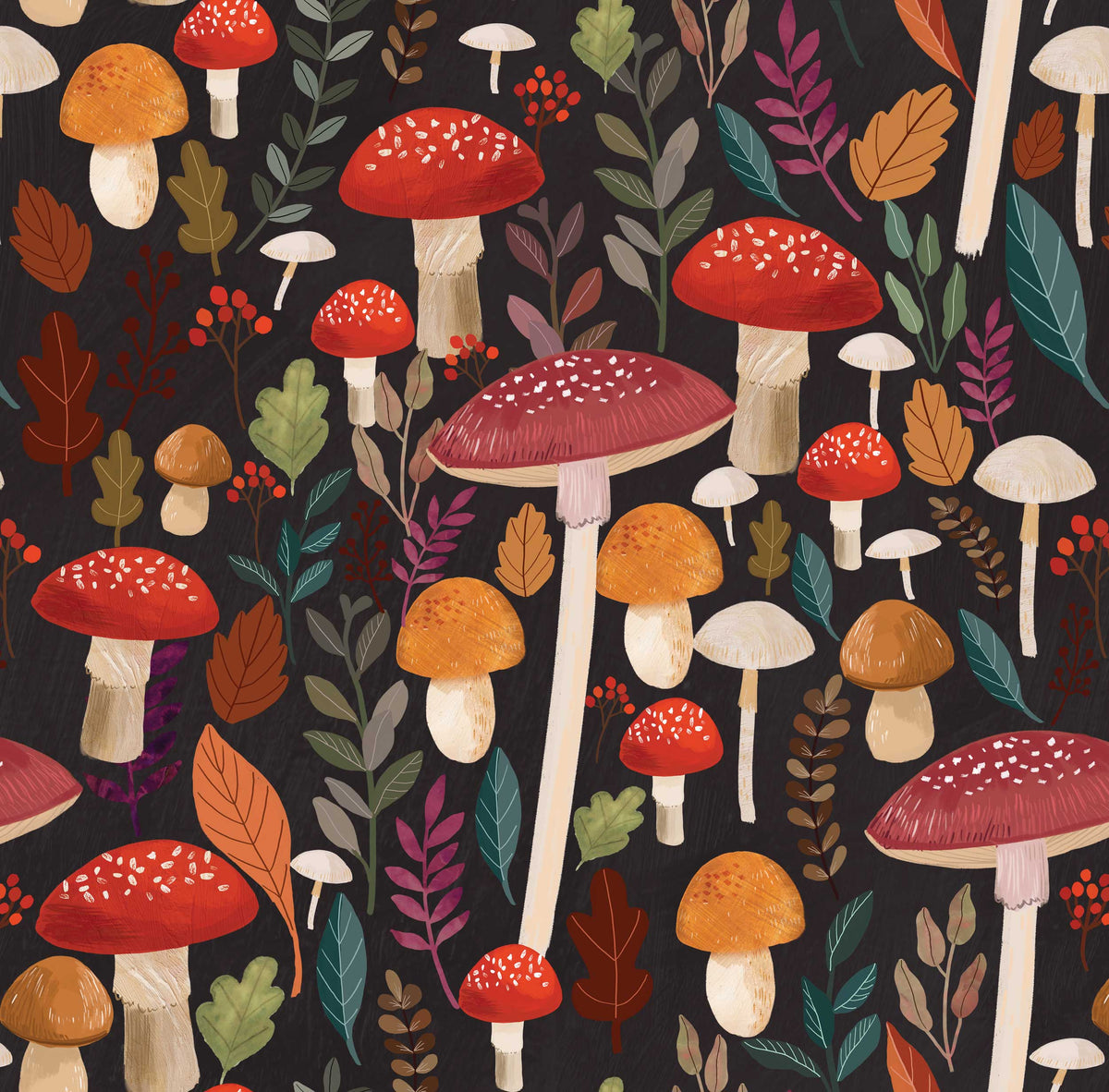 Mushroom Muse Peel and Stick Wallpaper - Black pattern