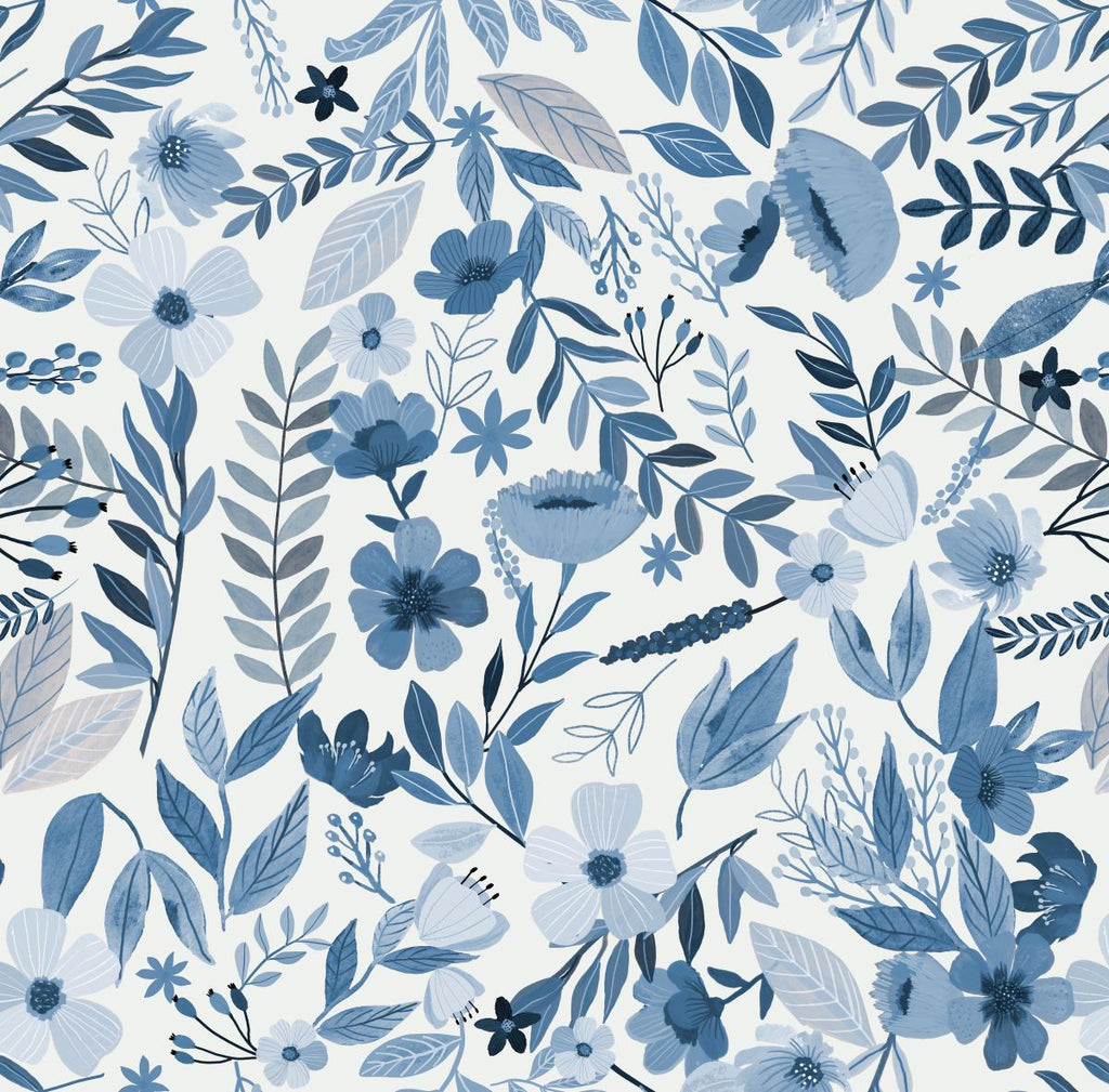 Emilie Floral Peel and Stick Wallpaper - Blue pattern