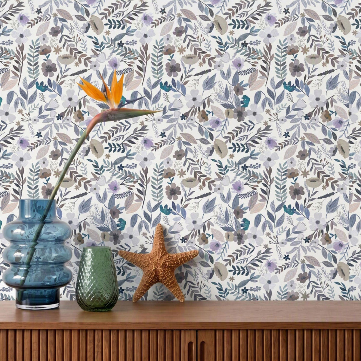 Emilie Floral Peel and Stick Wallpaper - Grey room view