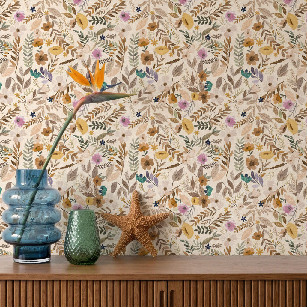 Emilie Floral Peel and Stick Wallpaper - Sepia room view
