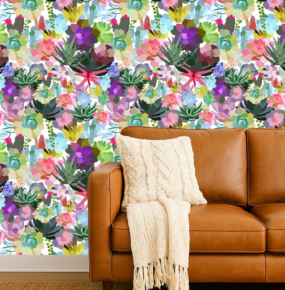 Mia's Succulent Peel and Stick Wallpaper - Bright Multi Color room view