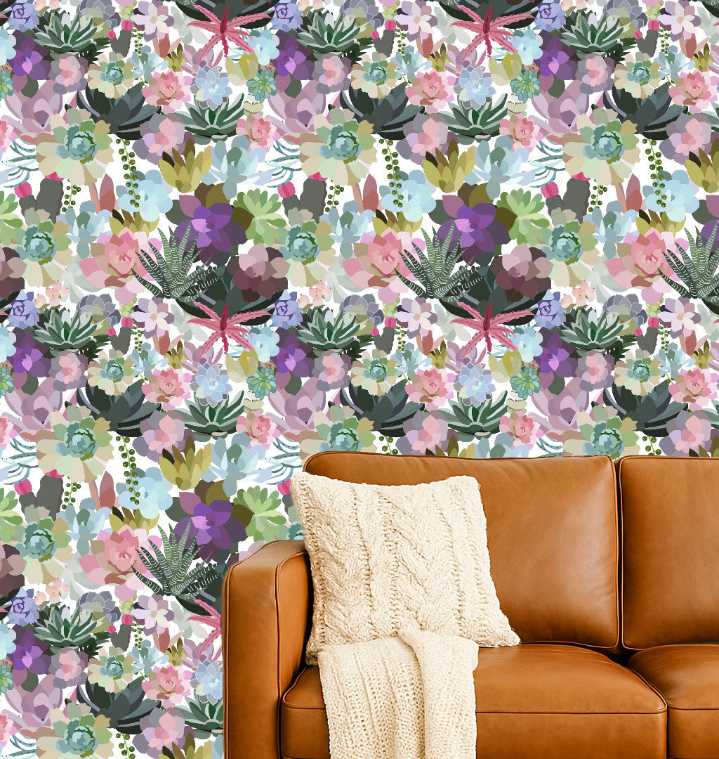 Mia's Succulent Peel and Stick Wallpaper - Soft Pastel Pink room view