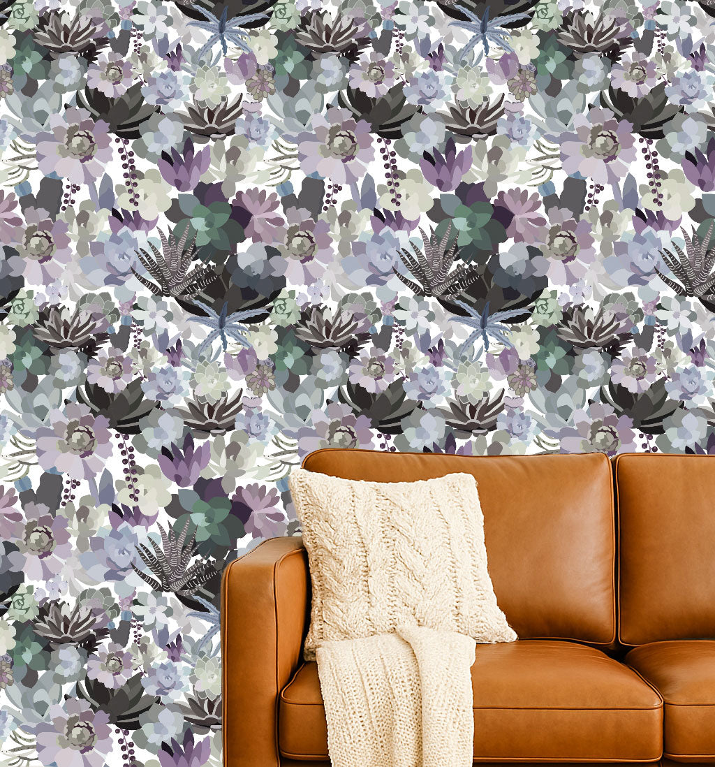 Mia's Succulent Peel and Stick Wallpaper - Lavender & Blue room view