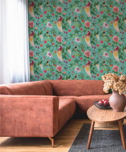 Load image into Gallery viewer, Gardenia Wallpaper • Aqua • Insitu