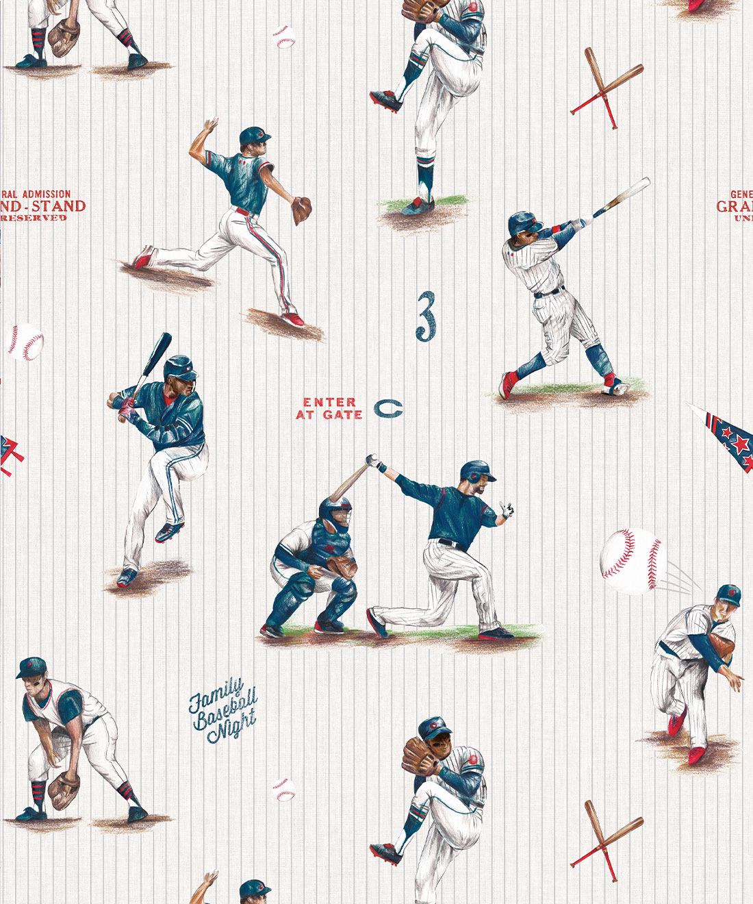 Baseball Wallpaper • Blue Crew • Swatch