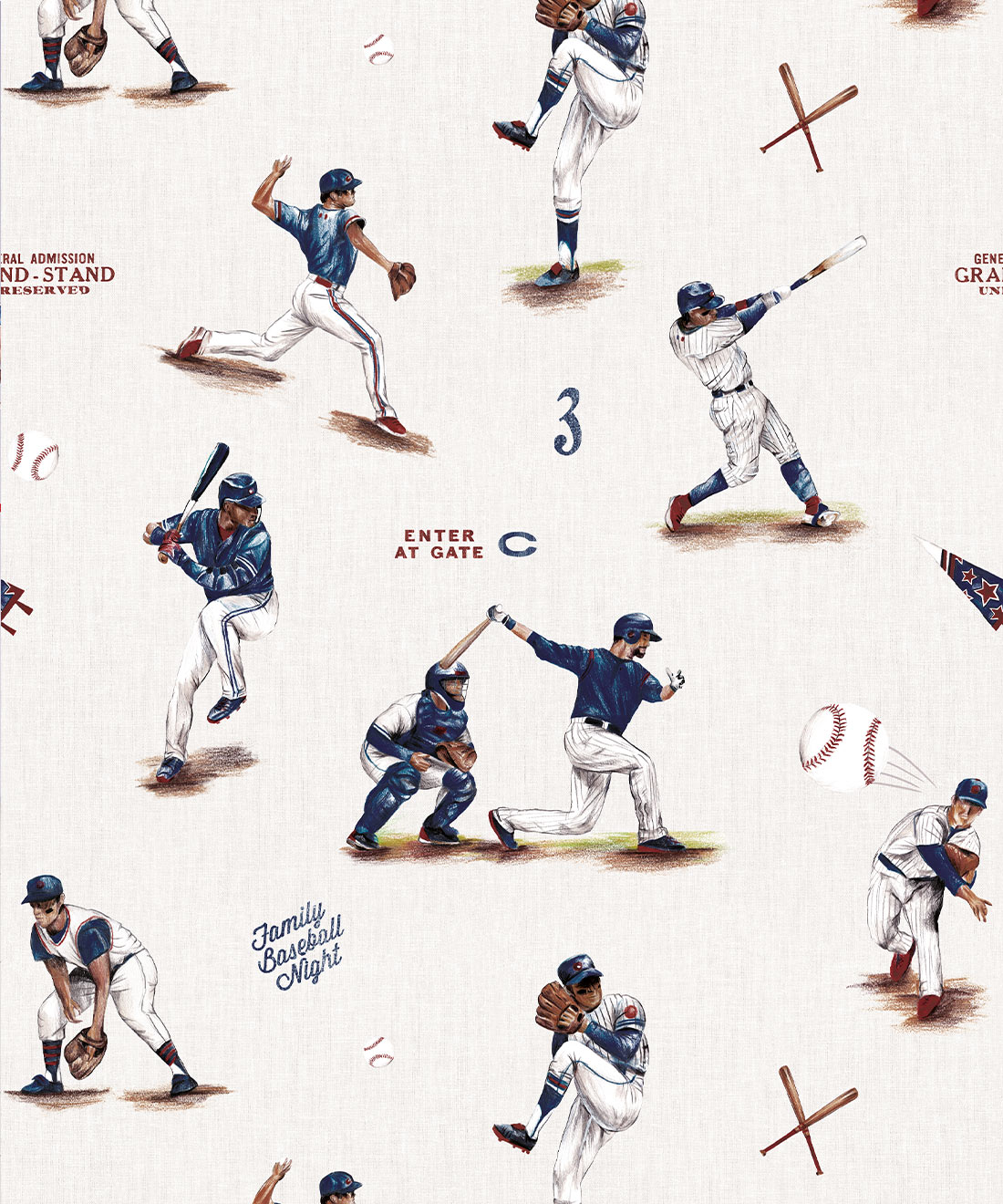 Baseball Wallpaper • Carmine • Swatch