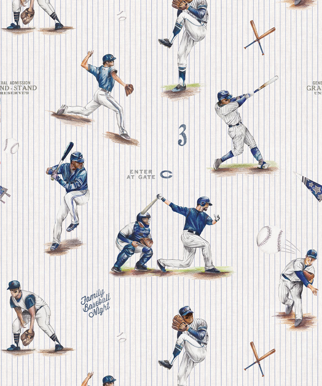 Baseball Wallpaper • Pinstripes • Swatch