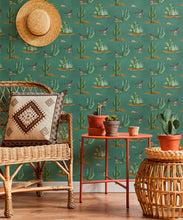 Load image into Gallery viewer, Roadrunner Wallpaper - Colorway: Turquoise - Insitu