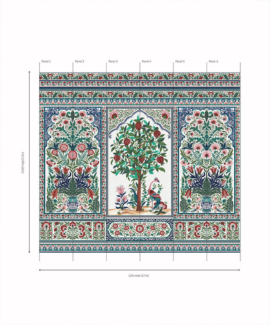 Pavilion Mural - Palace Grove Collection - M&K Studio - Roll - Colorway: Ruby