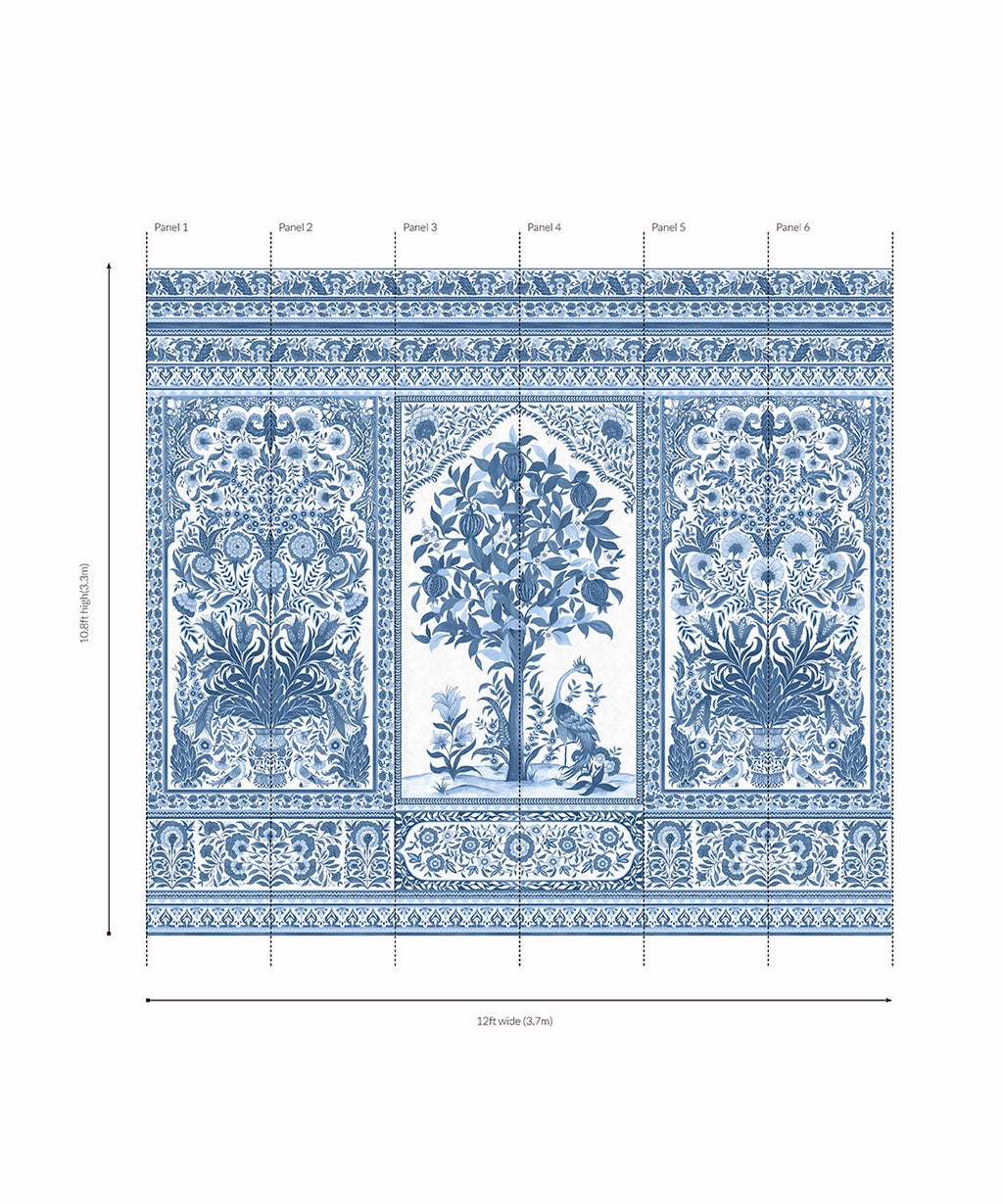 Pavilion Mural - Palace Grove Collection - M&K Studio - Roll - Colorway: Sapphire