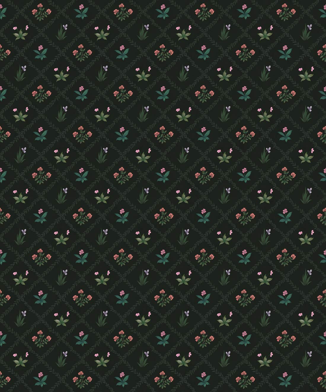 Floret Wallpaper - Palace Grove Collection - M&K Studio - Swatch - Colorway: Jewel