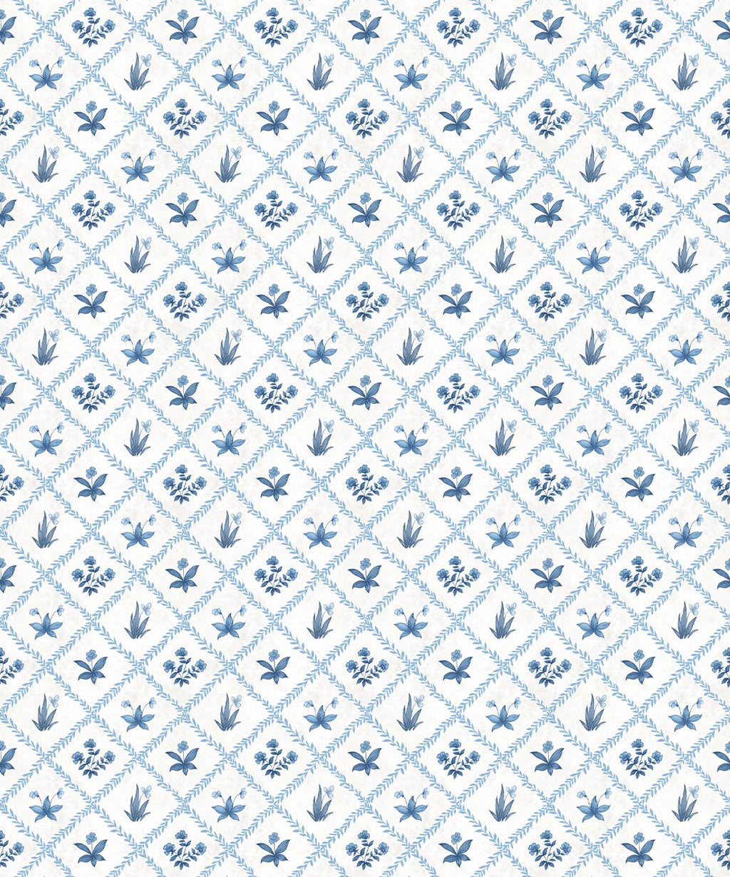 Floret Wallpaper - Palace Grove Collection - M&K Studio - Swatch - Colorway: Sapphire