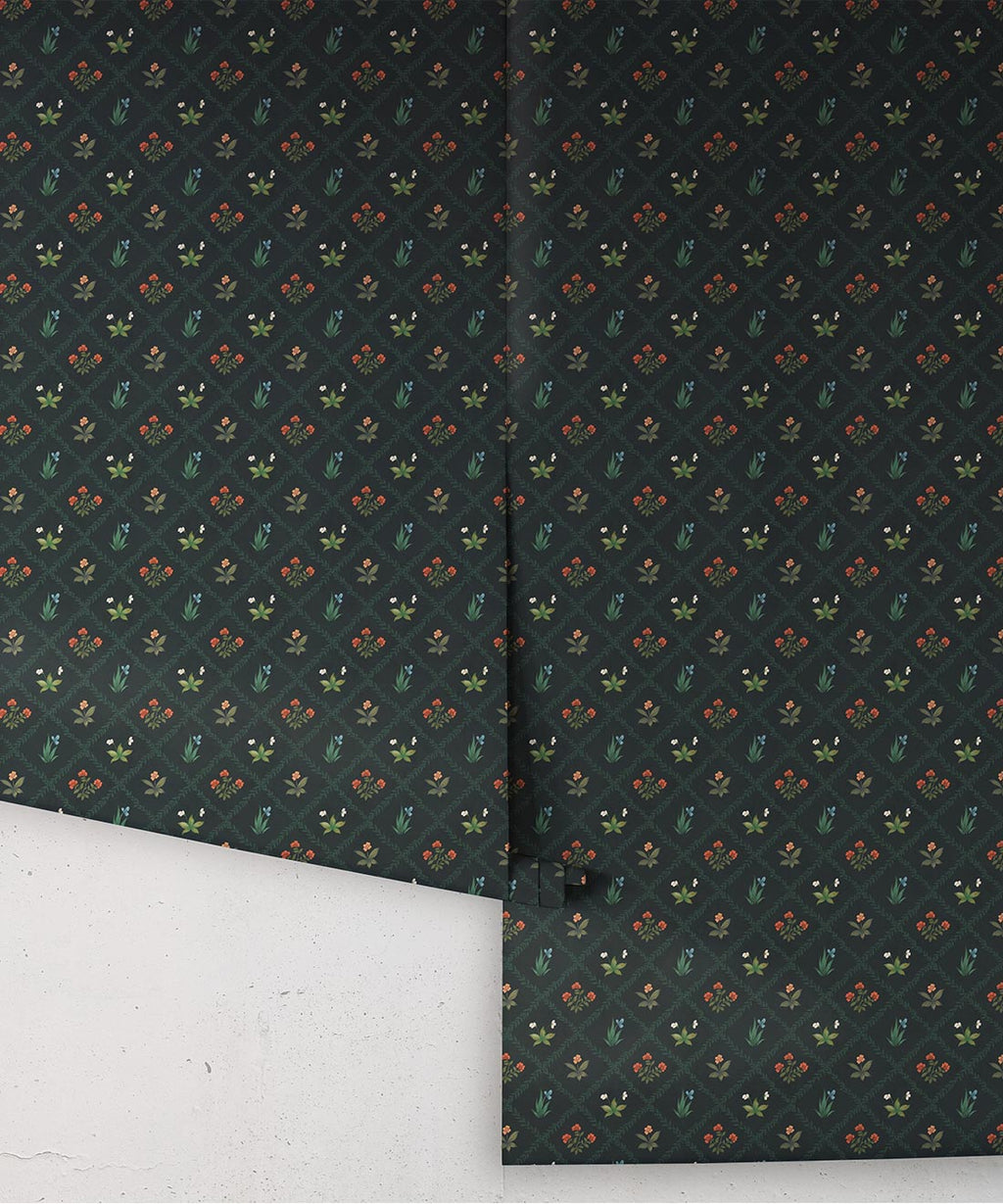 Floret Wallpaper - Palace Grove Collection - M&K Studio - Roll - Colorway: Topaz