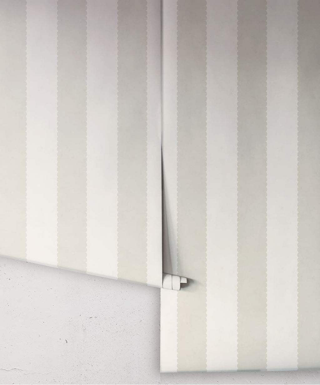 Scallop Stripe Wallpaper - Palace Grove Collection - M&K Studio - Roll - Colorway: Linen