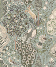 Load image into Gallery viewer, Peacock Garden Wallpaper - Palace Grove Collection - M&amp;K Studio - Swatch - Colorway: Duck Egg