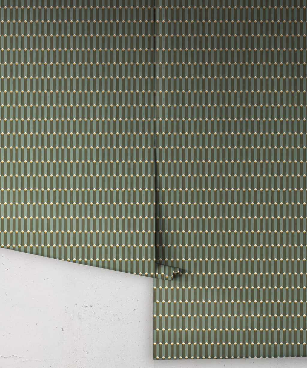 Petite Prints Collection by Milton and King Studio - Petite Prints: Geometrics - Axis Wallpaper - Colourway: Olive - Roll
