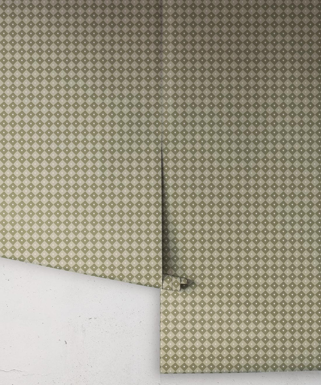 Petite Prints Collection by Milton and King Studio - Petite Prints: Geometrics - Checkerboard Wallpaper - Colourway: Moss - Roll