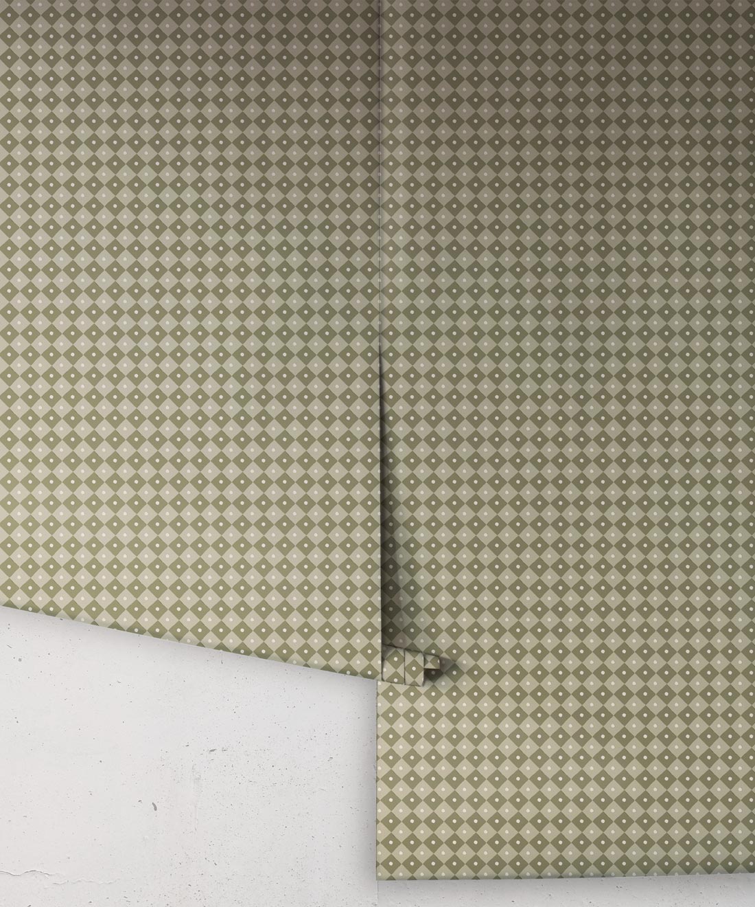 Petite Prints Collection by Milton and King Studio - Petite Prints: Geometrics - Checkerboard Wallpaper - Colourway: Moss - Roll