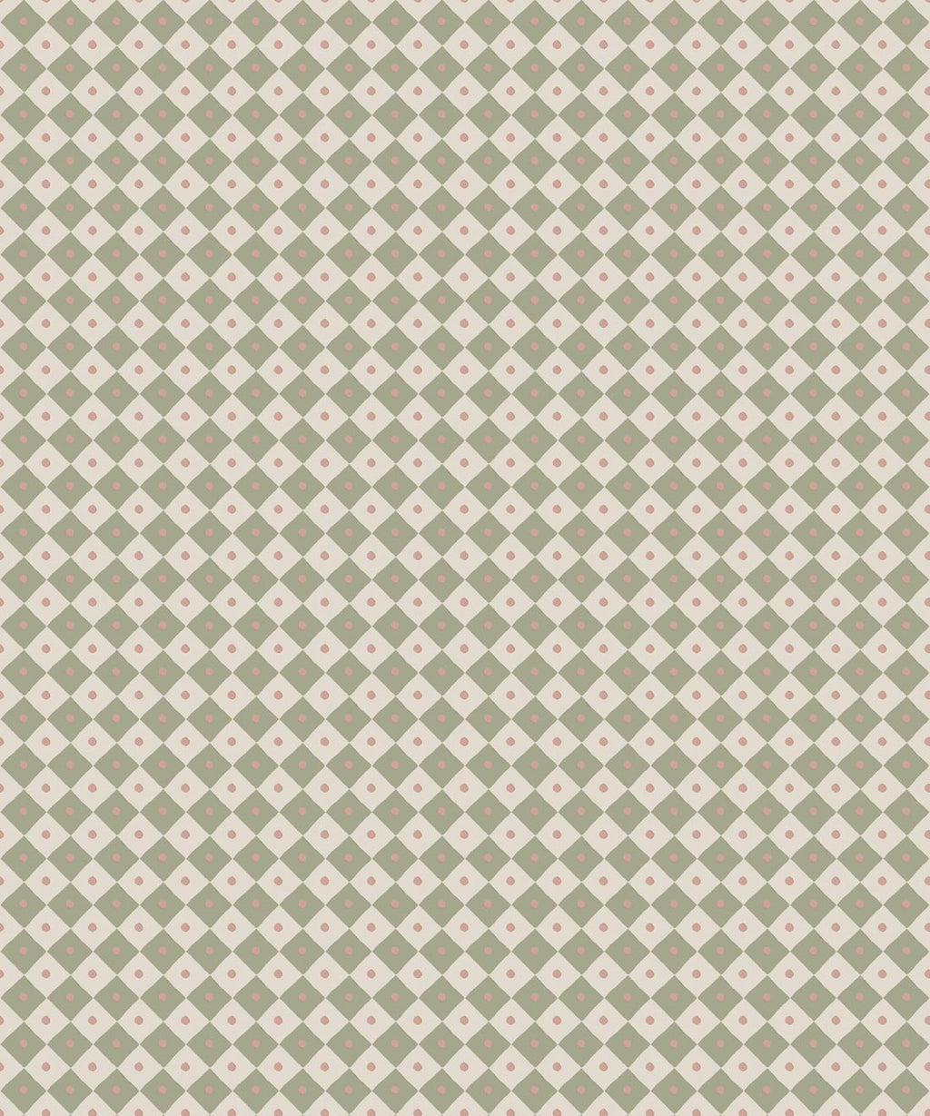 Petite Prints Collection by Milton and King Studio - Petite Prints: Geometrics - Checkerboard Wallpaper - Colourway: Sage - Swatch