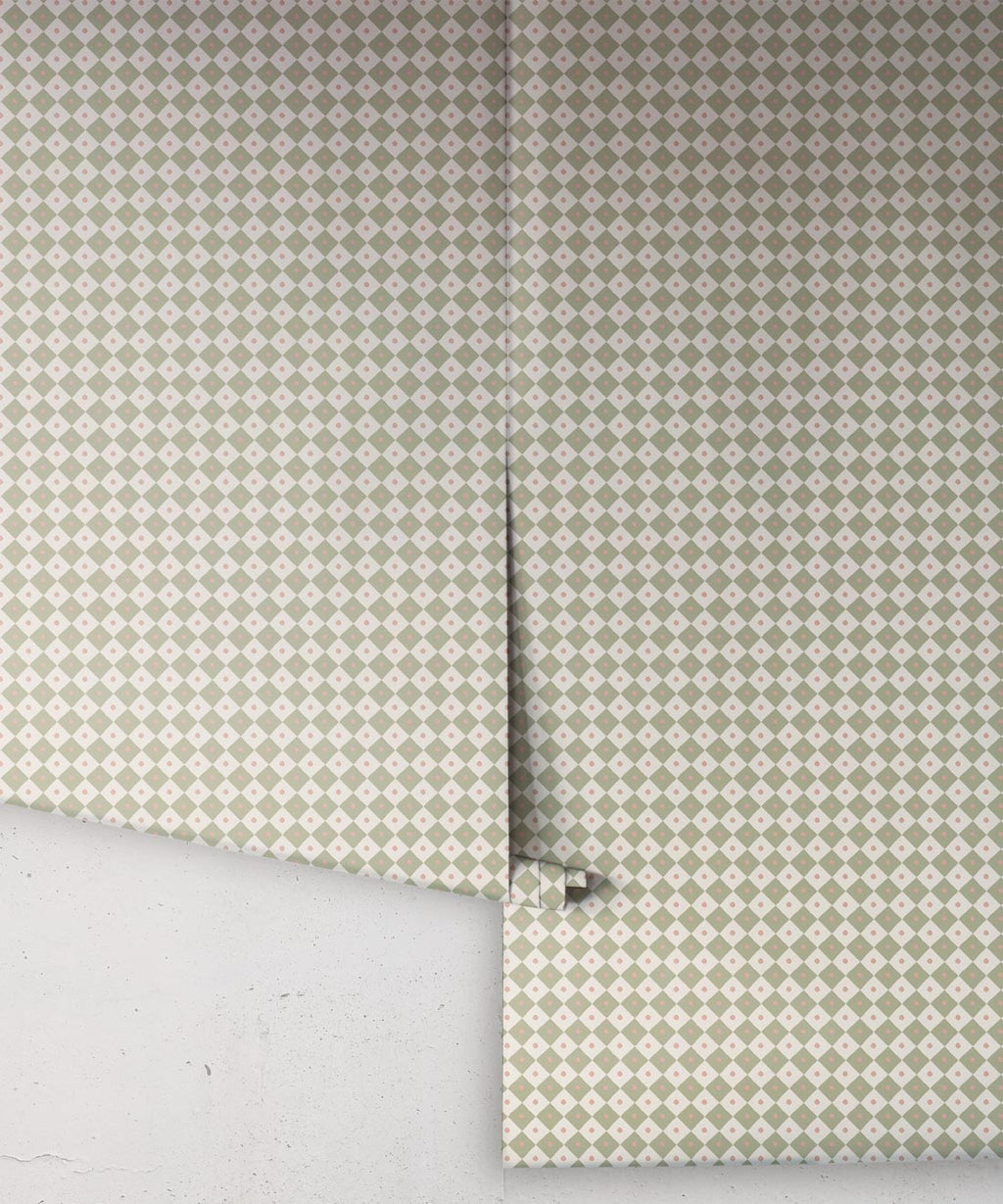 Petite Prints Collection by Milton and King Studio - Petite Prints: Geometrics - Checkerboard Wallpaper - Colourway: Sage - Roll