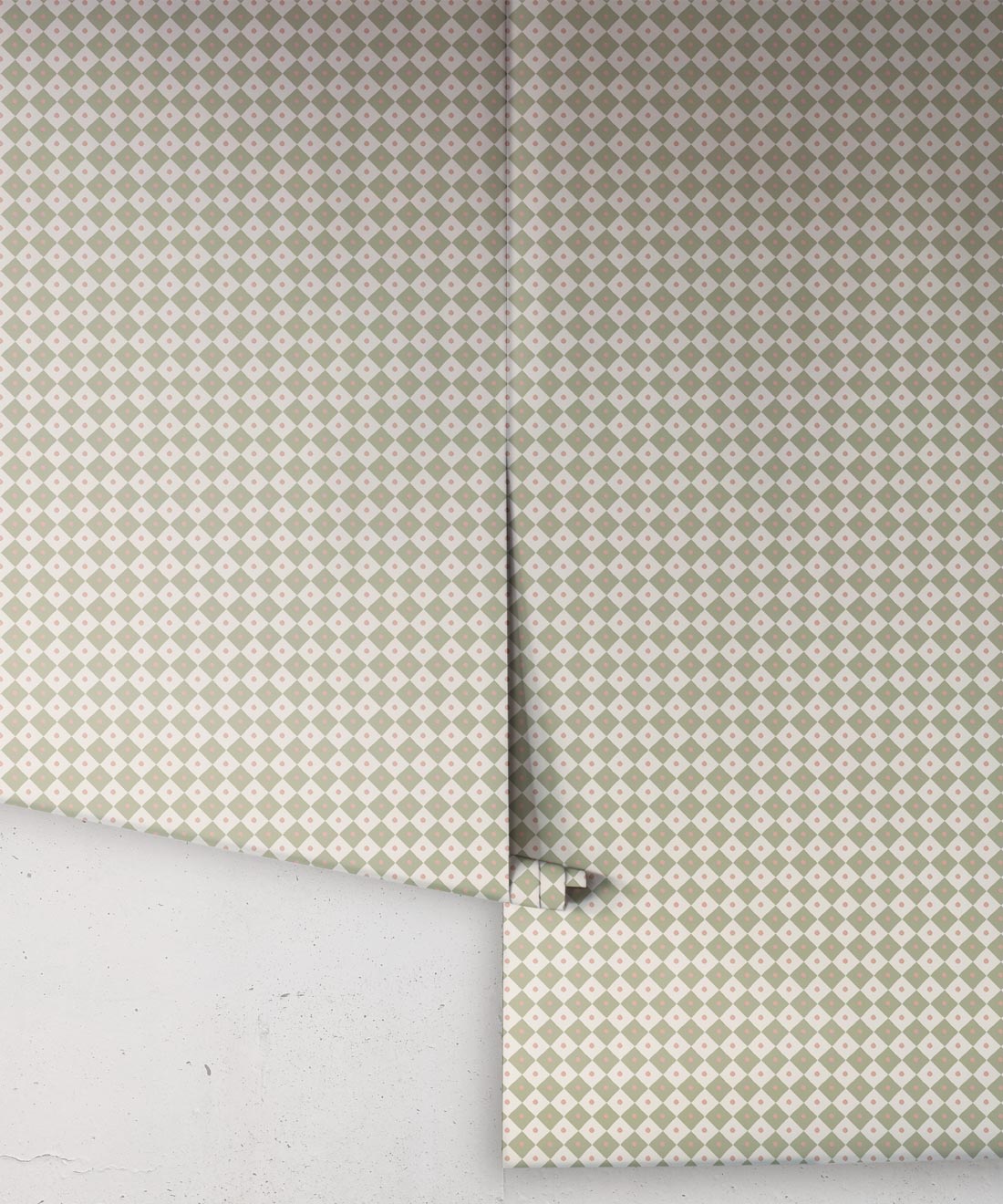Petite Prints Collection by Milton and King Studio - Petite Prints: Geometrics - Checkerboard Wallpaper - Colourway: Sage - Roll