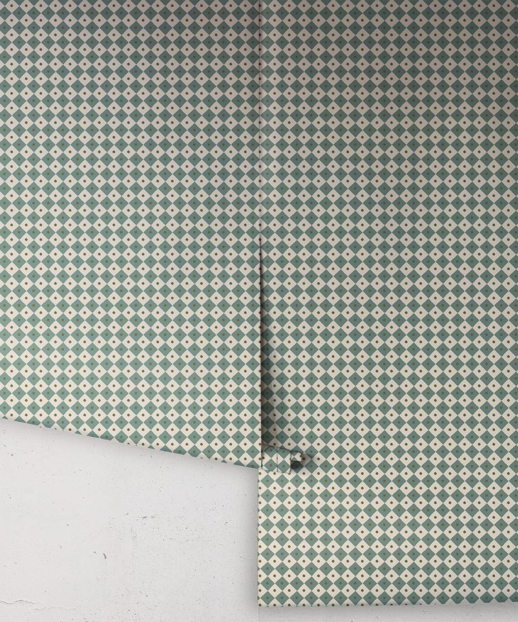 Petite Prints Collection by Milton and King Studio - Petite Prints: Geometrics - Checkerboard Wallpaper - Colourway: Teal - Roll