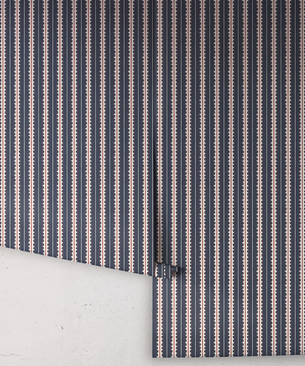 Big Top Wallpaper - Colorway: Navy - Petite Prints - Stripes Collection - Roll