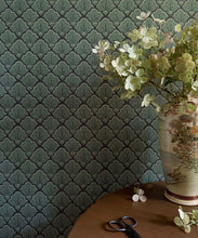 Load image into Gallery viewer, Shellyn Wallpaper - Colorway: Teal - Fable Collection by M&amp;K Studios - Insitu