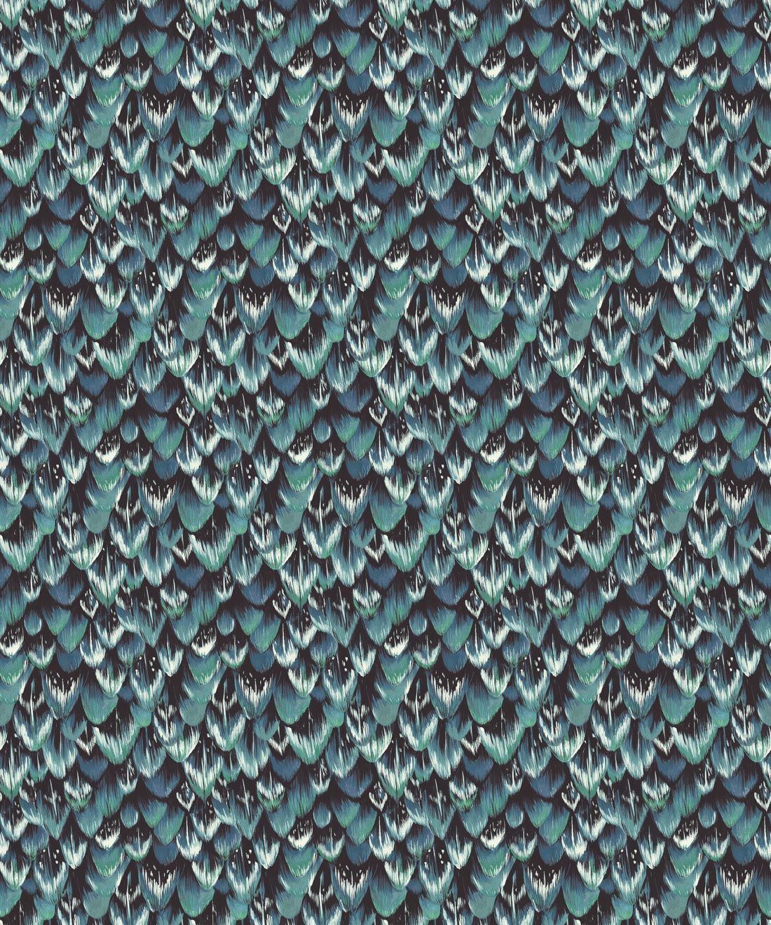 Tail Feather Wallpaper - Colourway: Peacock - Swatch