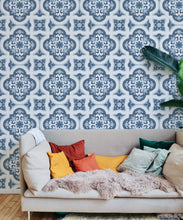 Load image into Gallery viewer, Rice Flower Wallpaper • Floral Wallpaper • Bell Blue • Insitu